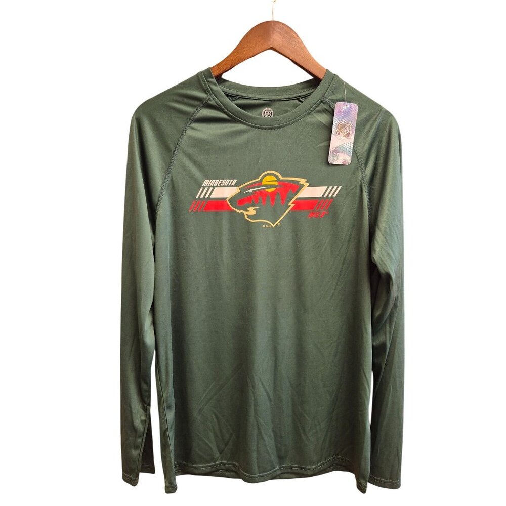 Men's Minnesota Wild Licensed Long Sleeve Shirt Medium Green Polyester